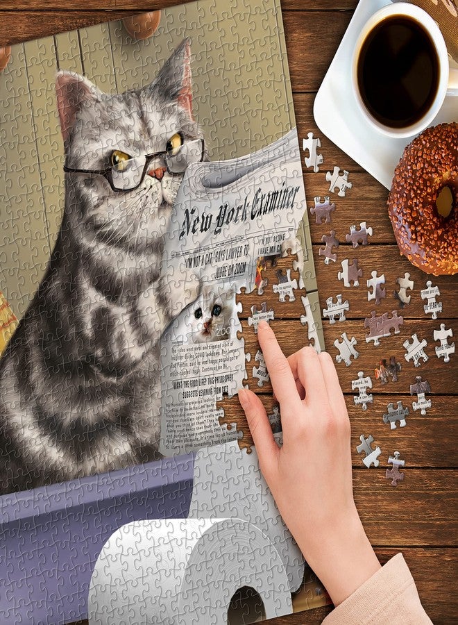Funwares 1000 Piece Jigsaw Puzzle Crappy Cat Meow Time Gag Gifts for Women Cat Pooping Puzzle Funny White Elephant Gift - Image 3